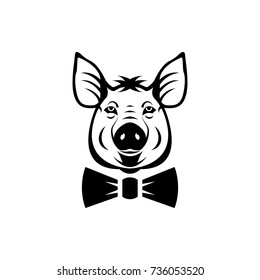 Vector pig head, face  for retro logos, emblems, badges, labels template and t-shirt vintage design element. Isolated on white background