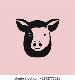 Vector pig head silhouette. Pig silhouette icon isolated on pink background.