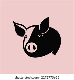 Vector pig head silhouette. Pig silhouette icon isolated on pink background.