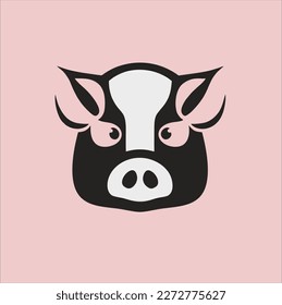 Silhouette de cabeza de cerdo vectorial. Icono de silueta de cerdo aislado en fondo rosado.