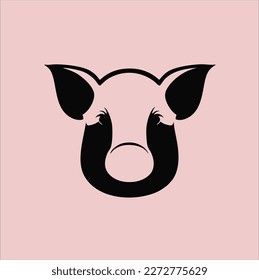 Vector pig head silhouette. Pig silhouette icon isolated on pink background.