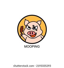 vector pig holding pork stick logo illustration