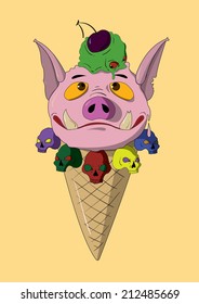 Vector pig of ice cream