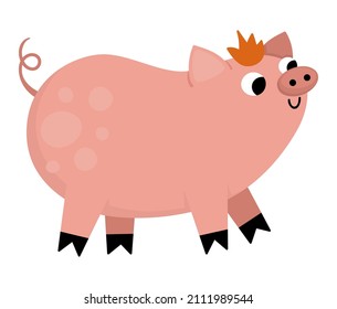 Vector pig icon. Cute cartoon swine illustration for kids. Farm animal isolated on white background. Colorful flat cattle picture for children
