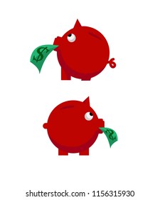 Vector pig icon that brought money. Accumulation of bank funds.
