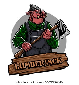 vector of pig with lumberjack style, wood carpenter illustration