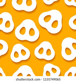 Vector pig nose symbol of new year 2019 on yellow background seamless pattern wrapping paper or textile template