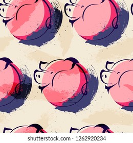 Vector pig seamless pattern