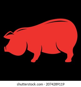 Vector pig silhouette, Pig silhouette icon isolated on Black background, Pig silhouette, Vector illustration of black icon logo pig silhouette isolated on white. Outline shadow shape pork, side view p