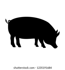 Vector pig silhouette side. Pork animal icon isolated on white background. Pig farm.