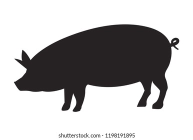 Vector pig silhouette side retro vintage template. Pork animal icon background. Pig farm.