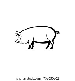 Vector pig silhouette view side for retro logos, emblems, badges, labels template vintage design element. Isolated on white background