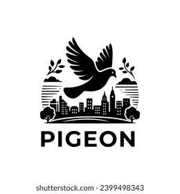 Color negro del logotipo del ave pichón del vector
