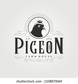 diseño de ilustración vintage del logotipo del pichón, diseño del logotipo de paloma