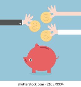 Vector Piggy Bank Concept, Flat Design, Money Savings, Vector EPS10.