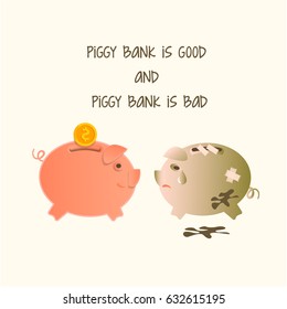 Vector piggy bank. The concept is help to overcome the crisis. Business solution. Piggy sick and piggy healthy.