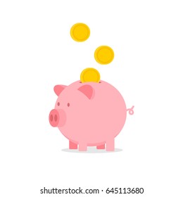vector piggy bank with falling coins icon illustration