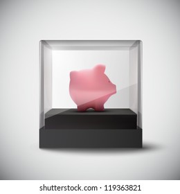 Vector Piggy Bank In A Glass Cube