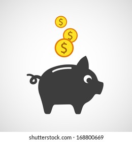 vector piggy bank icon and coins