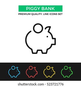 Vector Piggy Bank Icon. Savings, Economy Concept. Premium Quality Graphic Design. Modern Signs, Outline Symbols Collection, Simple Thin Line Icons Set For Website, Web Design, Mobile App, Infographics