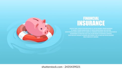 Vector of a piggy bank on a lifebuoy. Concept of financial assistance and insurance
