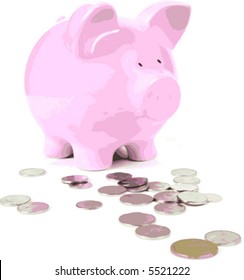 Vector of Piggy bank on white with coins