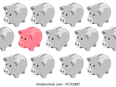 Vector Piggy bank on white background