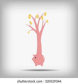 Vector : Piggy bank and tree with dollars leaves