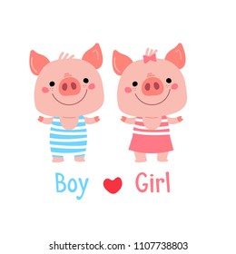 Vector Piggy. Cartoon illustration for Christmas card, prints, calendar, sticker, invitation, baby shower, children clothes, posters.