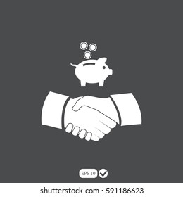 vector piggy money bank with handshake icon