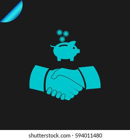 vector piggy money bank with handshake icon
