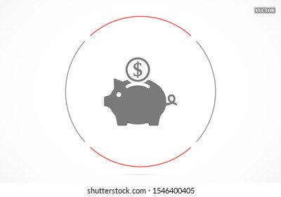 vector piggy money bank icon | flat design black pictogram on white background.Piggy Bank Icon Vector Illustration Logo Template