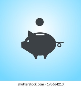 vector piggy money bank icon | flat design pictogram on blue background