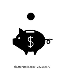 vector piggy money bank icon with dollar symbol | modern black flat design pictogram isolated on white background