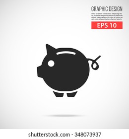 Vector piggy money bank icon. Black icon. Modern flat design vector illustration, quality concept for web banner, web and mobile applications, infographics. Vector icon isolated on gradient background