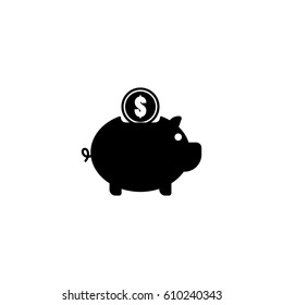 vector piggy money bank icon flat design black pictogram on white background