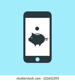 vector piggy money box application icon on touch screen smartphone | modern flat design pictogram isolated on blue background