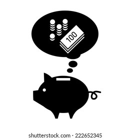 vector piggy moneybox icon thinking and dreaming about money | modern flat design black pictogram isolated on white background