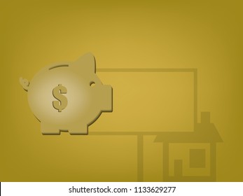 Vector piggy on a gold background Concept savings for housing.