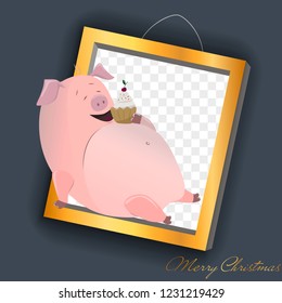 Vector Piggy symbol 2019. Cartoon illustration for Christmas card, prints, calendar, sticker, invitation, baby shower, children clothes, poster