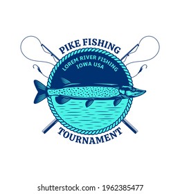 Vector pike fishing badge isolated on a white background