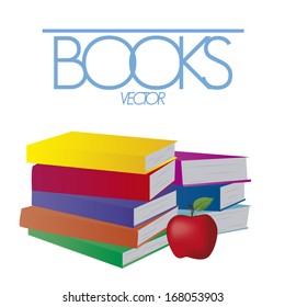 Vector Pile Of Books Isolated And An Apple