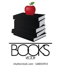 Vector Pile Of Books Isolated And An Apple