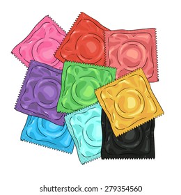 Vector Pile of Cartoon Color Condoms