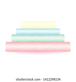 Vector pile of color towels with terry structure isolated on white background. 3D realistic illustration.