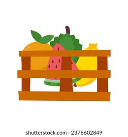 vector pile of fresh fruit in the basket flat illustration