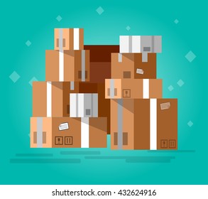 Vector Pile Of Stacked Sealed Goods Cardboard Boxes. Detailed Mail Box. Delivery