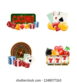 Vector piles of realistic casino gamble set illustration