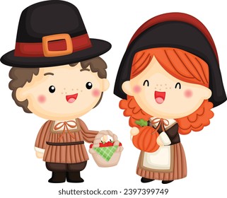 a vector of pilgrim couple