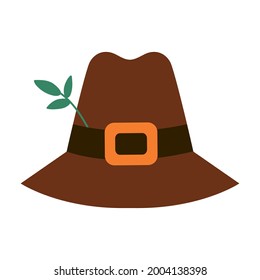 Vector pilgrim hat isolated on white background. Thanksgiving Day cap. Autumn first American people clothes item icon. Cute fall holiday cap illustration